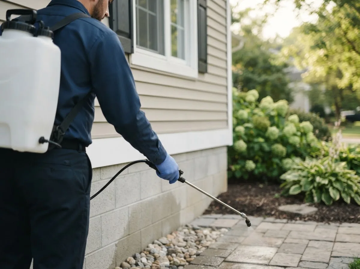 Pest control technician inspecting a home in Damar, KS